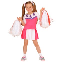 DEGUISEMENT ENFANT POMPOM GIRL ROSE ET BLANC USA TAILLE 116 CM 