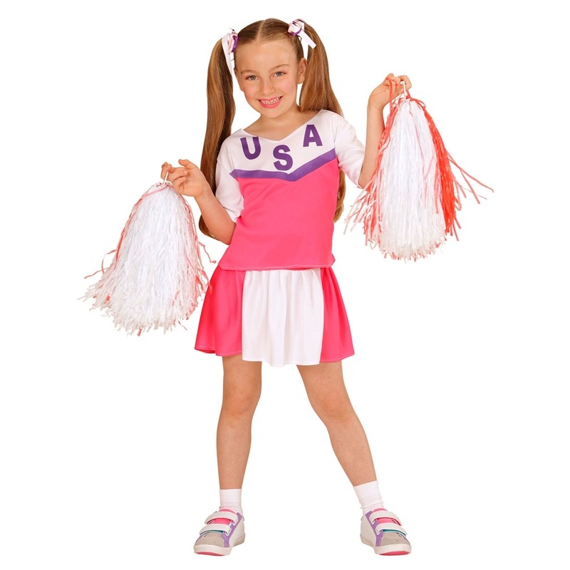 DEGUISEMENT ENFANT POMPOM GIRL ROSE ET BLANC USA TAILLE 116 CM 