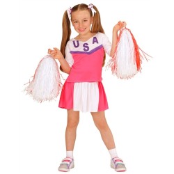 DEGUISEMENT ENFANT POMPOM GIRL ROSE ET BLANC USA TAILLE 140 CM