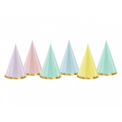 6 CHAPEAUX POINTUS COULEURS PASTELS 10 CM 