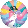 BALLON METALLIQUE ROND LICORNE HAPPY BIRTHDAY PASTEL 23 CM 