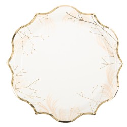 8 ASSIETTES FLEURS DES CHAMPS BLANC, ROSE GOLD ET OR 22.5 CM 