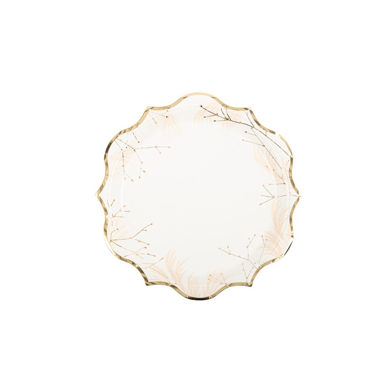 8 ASSIETTES FLEURS DES CHAMPS BLANC, ROSE GOLD ET OR 22.5 CM 