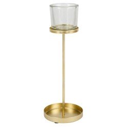 BOUGEOIR DORE SUR SOCLE ET VERRE DIAM 9.5 X 27.2 CM 