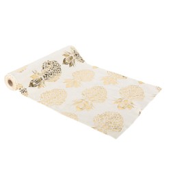 CHEMIN DE TABLE ANANAS ELEGANT VELOUR CREME ET OR 28 CM X 3 M 