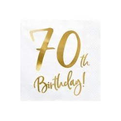 20 SERVIETTES  BLANC 70 TH BIRTHDAY  OR 33 X 33 CM 