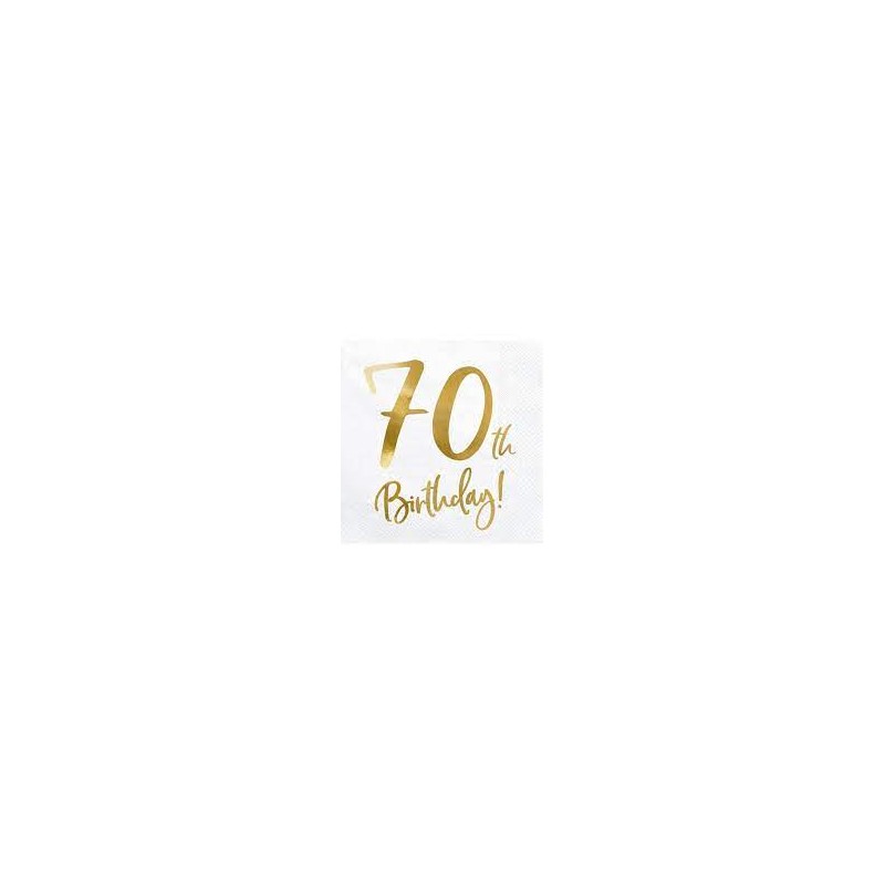 20 SERVIETTES  BLANC 70 TH BIRTHDAY  OR 33 X 33 CM 