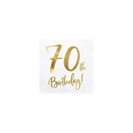 20 SERVIETTES  BLANC 70 TH BIRTHDAY  OR 33 X 33 CM 