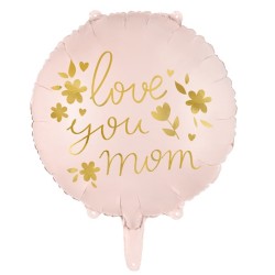 BALLON METALLIQUE ROND ROSE LOVE YOU MOM OR 45 CM 