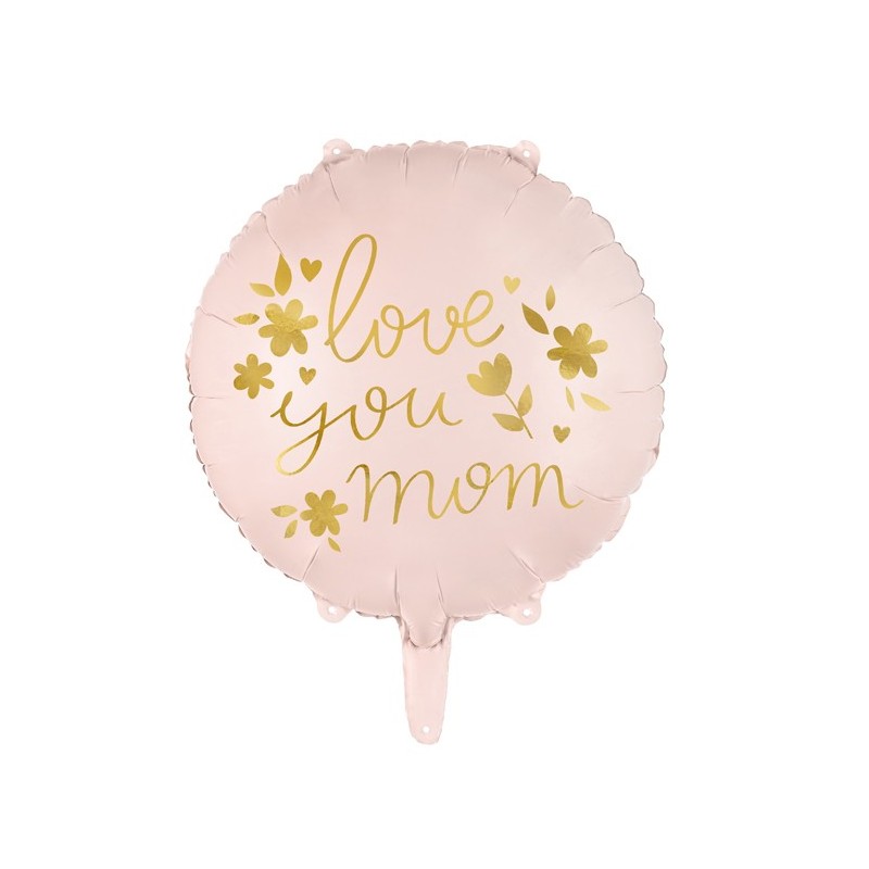 BALLON METALLIQUE ROND ROSE LOVE YOU MOM OR 45 CM 