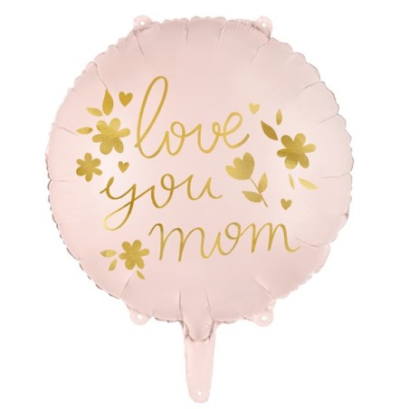 BALLON METALLIQUE ROND ROSE LOVE YOU MOM OR 45 CM 