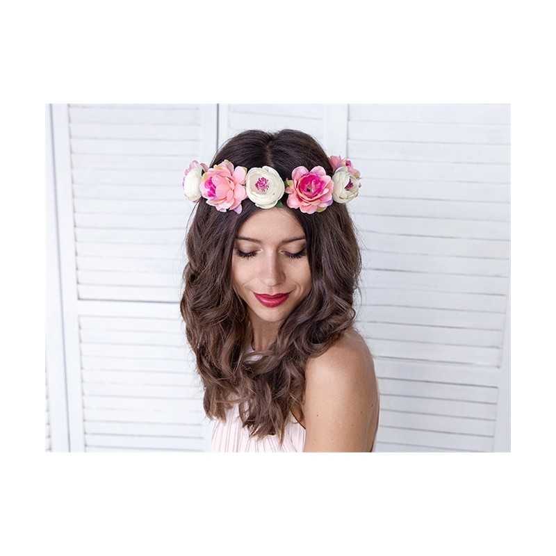 COURONNE DE FLEURS BLANCHES ET ROSES 