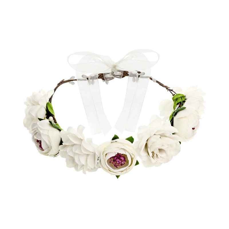 COURONNE DE FLEURS BLANCHES 17 CM 