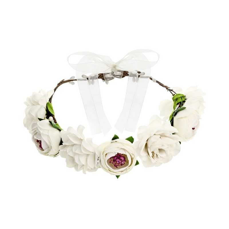 COURONNE DE FLEURS BLANCHES 17 CM 