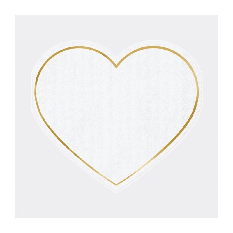 20 SERVIETTES COEURS BLANC AVEC LISERE OR 14.5 X 12 CM  20 SERVIETTES COEURS BLANC AVEC LISERE OR 14.5 X 12 CM