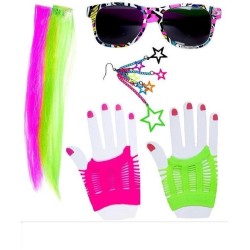 KIT FLUO (MECHE, LUNETTE, BOUCLE D'OREILLES ET GANTS) 