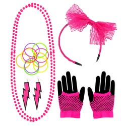 KIT FLUO (SERRE-TETE,  BOUCLE D'OREILLES, BRACELETS ET GANTS) 