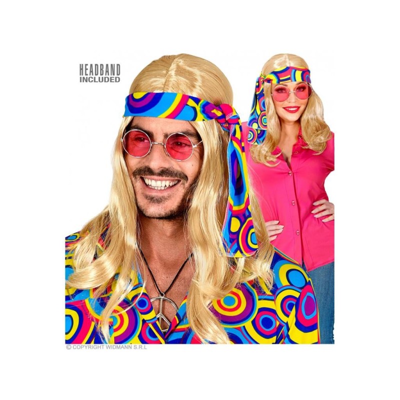 PERRUQUE LONGUE BLONDE HIPPIE AVEC BANDEAU  PERRUQUE LONGUE BLONDE HIPPIE AVEC BANDEAU