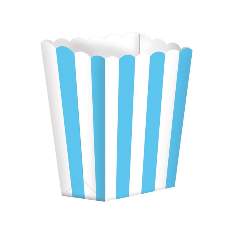 5 BOITES POP CORN BLEU ET BLANC  6.3 x 13.4 x 3.8 cm