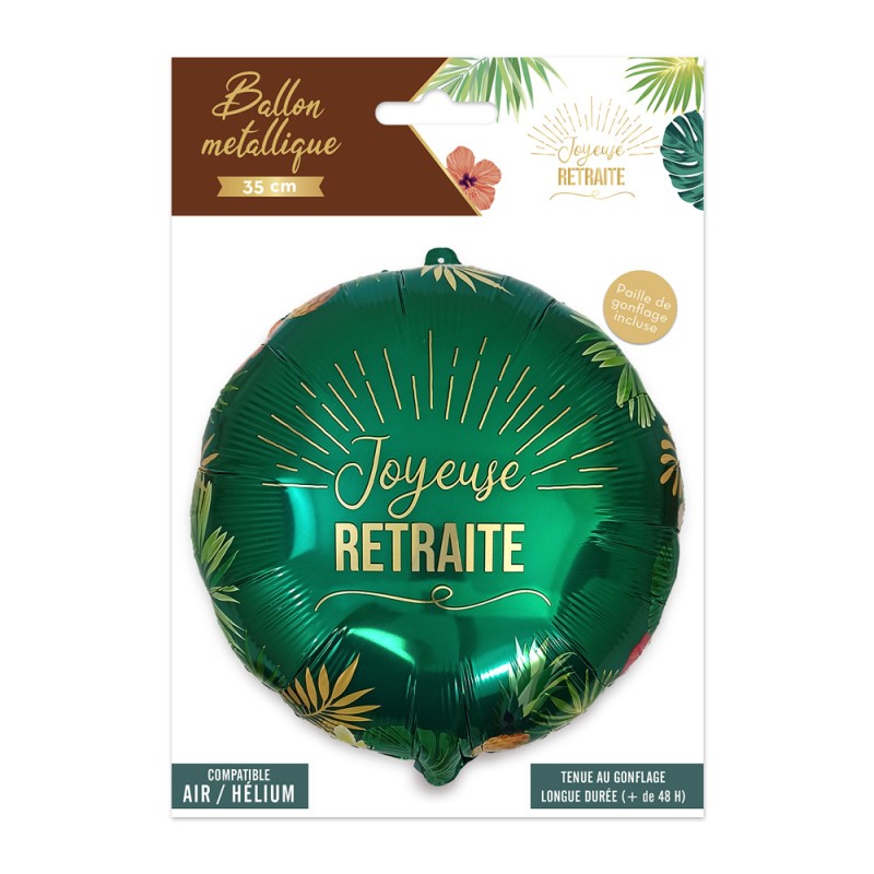 BALLON METALLIQUE ROND JOYEUSE RETRAITE 35 CM 