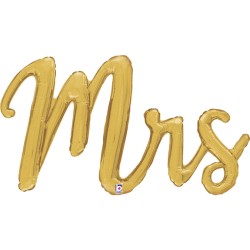 BALLON METALLIQUE Mrs EN OR LETTRES CURSIVES  99 CM 