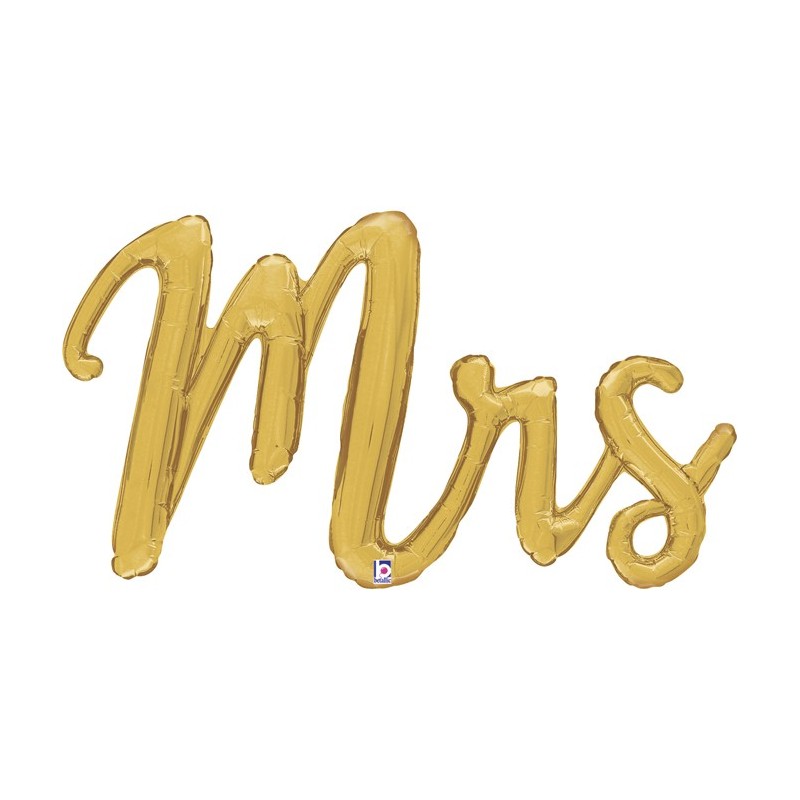 BALLON METALLIQUE Mrs EN OR LETTRES CURSIVES  99 CM  BALLON METALLIQUE Mrs EN OR LETTRES CURSIVES  99 CM