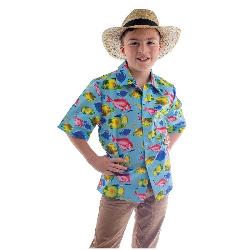 DEGUISEMENT ENFANT CHEMISE MOTIFS POISSONS TROPICAUX TAILLE 164