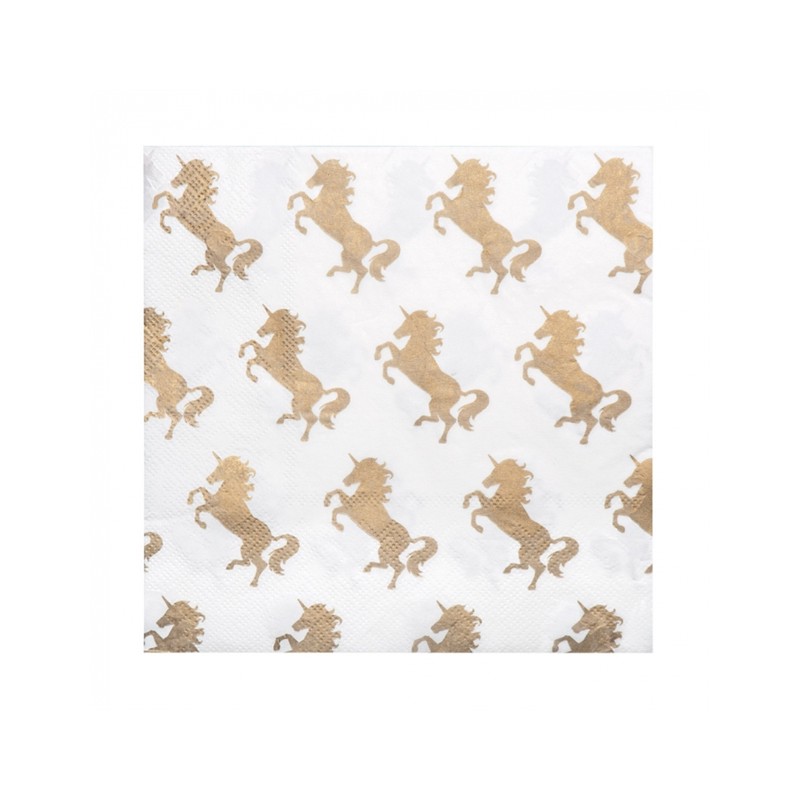 20 SERVIETTES LICORNE DORE 33 X 33 CM 