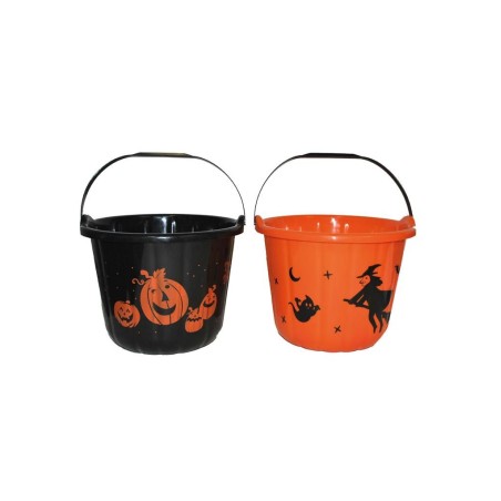 SEAU A BONBONS TRICK OR TREAT NOIR OU ORANGE 19.5  X 15.5 CM HALLOWEEN