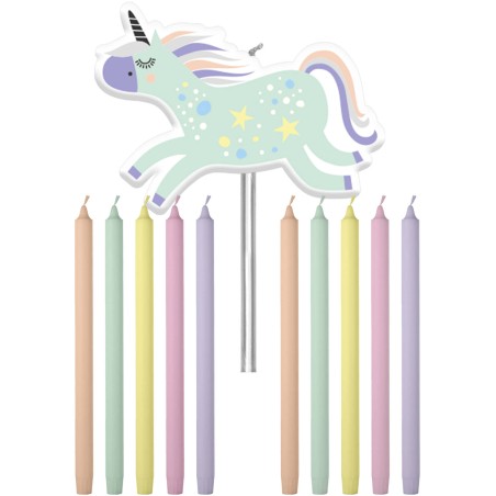 BOUGIE LICORNE AVEC 10 BOUGIES PASTEL 