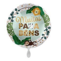 BALLON METALLIQUE ROND ANIMAUX DE LA JUNGLE MUITOS PARABENS 43 CM