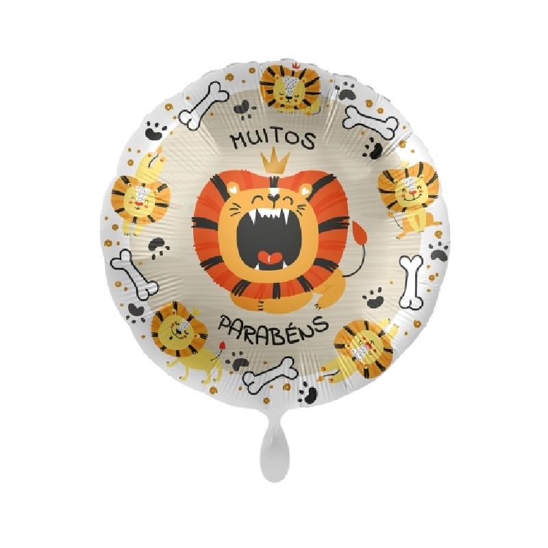 BALLON METALLIQUE ROND TIGRE MUITOS PARABENS 43 CM