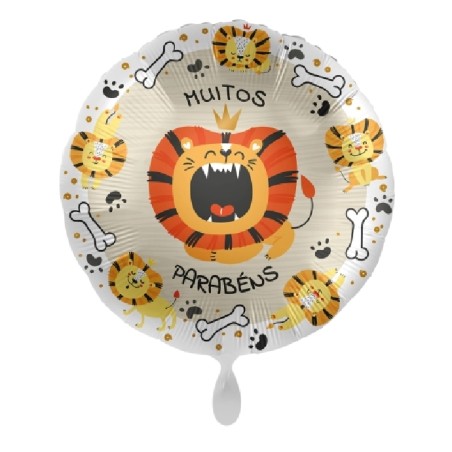 BALLON METALLIQUE ROND TIGRE MUITOS PARABENS 43 CM