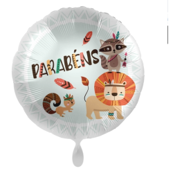 BALLON METALLIQUE ROND ANIMAUX DE LA JUNGLE PARABENS 43 CM