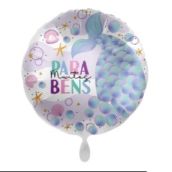 BALLON METALLIQUE ROND SIRENE MUITOS PARABENS 43 CM