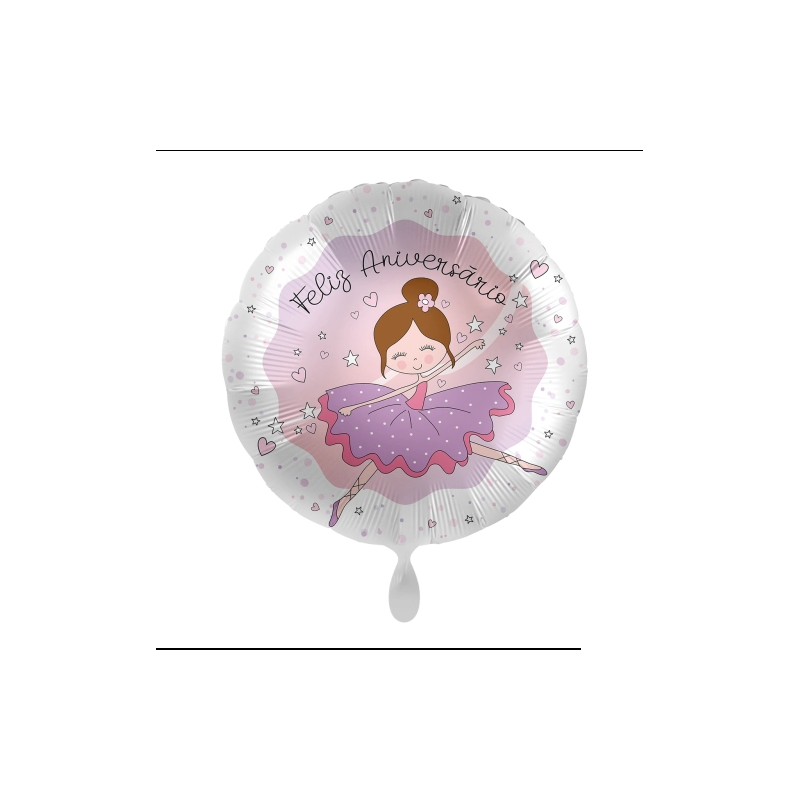 BALLON METALLIQUE ROND DANSEUSE BALLERINE FELIZ ANIVERSARIO 43 CM 