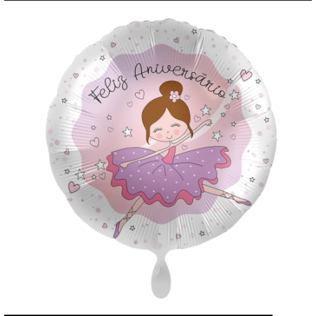 BALLON METALLIQUE ROND DANSEUSE BALLERINE FELIZ ANIVERSARIO 43 CM 