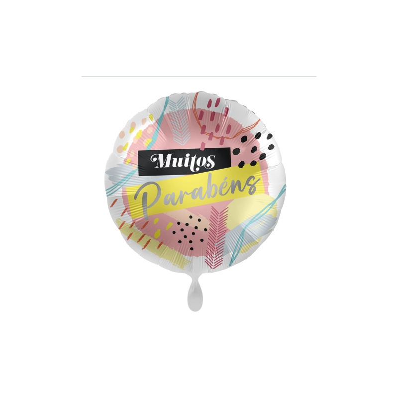 BALLON METALLIQUE MULTICOULEURS MUITOS PARABENS 43 CM 