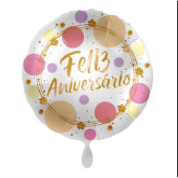 BALLON METALLIQUE ROND FELIZ ANIVERSARIO  43 CM 