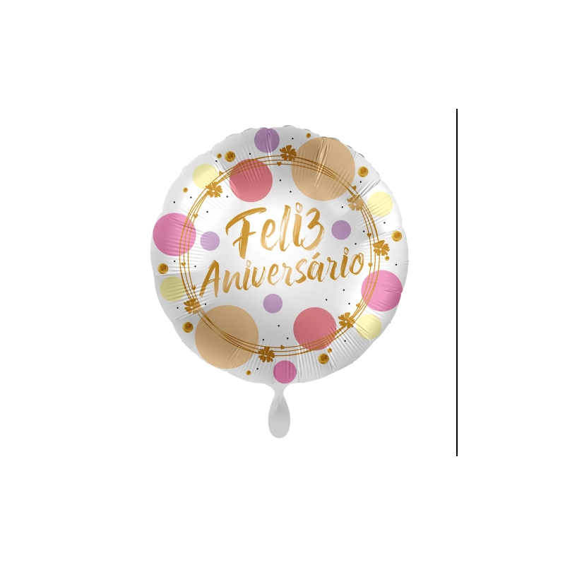 BALLON METALLIQUE ROND FELIZ ANIVERSARIO  43 CM 