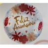 BALLON METALLIQUE ROND FELIZ ANIVERSARIO AVEC DES FLEURS 43 CM 