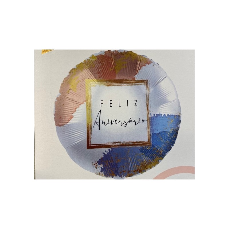 BALLON METALLIQUE ROND FELIZ ANIVERSARIO OR ET BLEU 43 CM  BALLON METALLIQUE ROND FELIZ ANIVERSARIO OR ET BLEU 43 CM