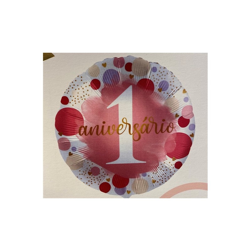 BALLON METALLIQUE ROND 1 ANIVERSARIO ROSE 43 CM 