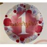 BALLON METALLIQUE ROND 1 ANIVERSARIO ROSE 43 CM 