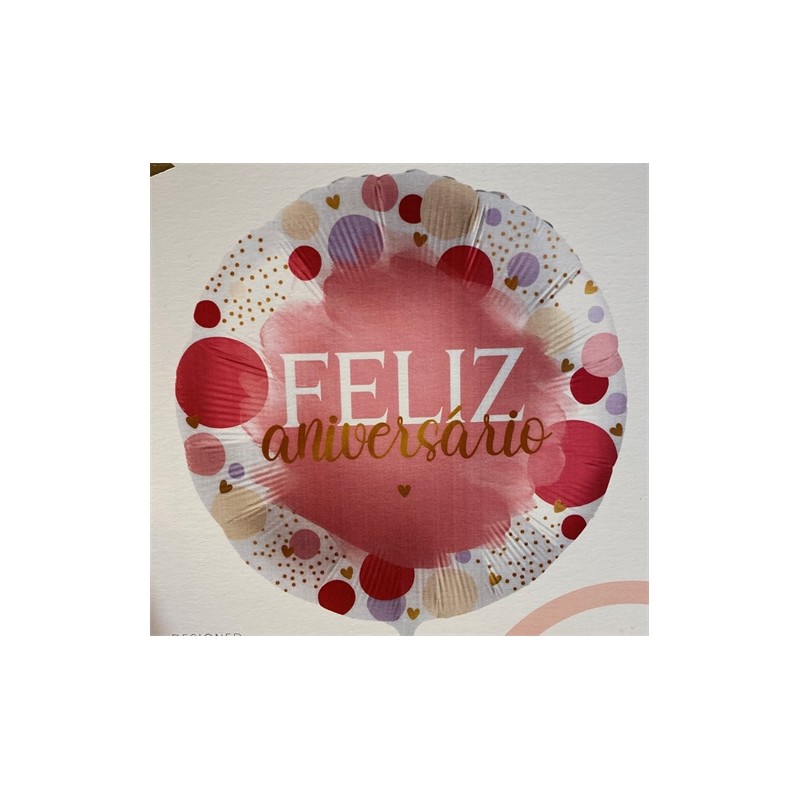 BALLON METALLIQUE ROND FELIZ ANIVERSARIO ROSE ET OR 43 CM 