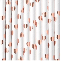 10 PAILLES PAPIER BLANC ET COEUR ROSE GOLD 