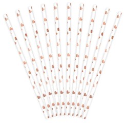 10 PAILLES PAPIER BLANC ET COEUR ROSE GOLD 