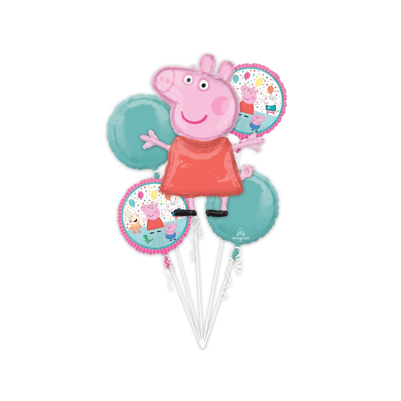 BOUQUET DE 5 BALLONS METALLIQUES PEPPA PIG