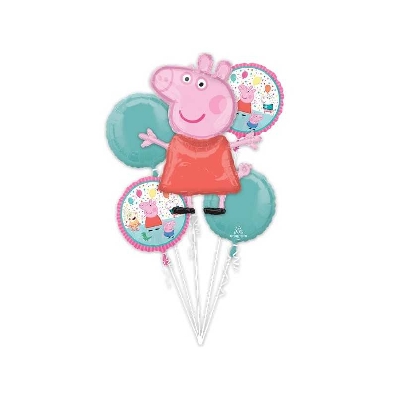 BOUQUET DE 5 BALLONS METALLIQUES PEPPA PIG