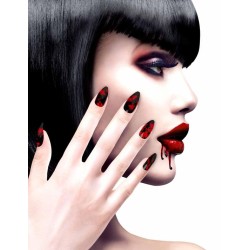 12 ONGLES NOIRS AVEC FAUX SANG 